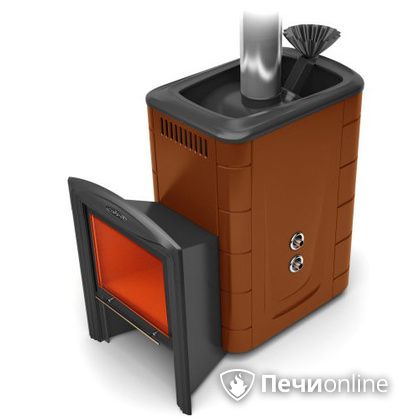 Дровяная банная печь TMF Гейзер 2014 Inox Витра с теплообменником терракота в Калуге