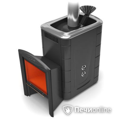 Дровяная банная печь TMF Гейзер 2014 Carbon Витра с теплообменником антрацит в Калуге
